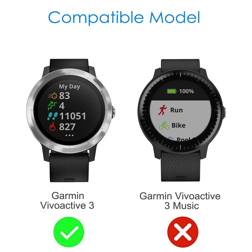 3 Pack Screen Protector Case All-Around Bumper Cover for Garmin Vivoactive 3 - Image 2 of 4