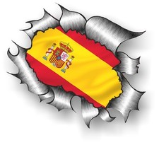 A4 30cm LARGE CLASSIC Ripped Metal Rip & Spain Spanish Flag Car sticker Decal