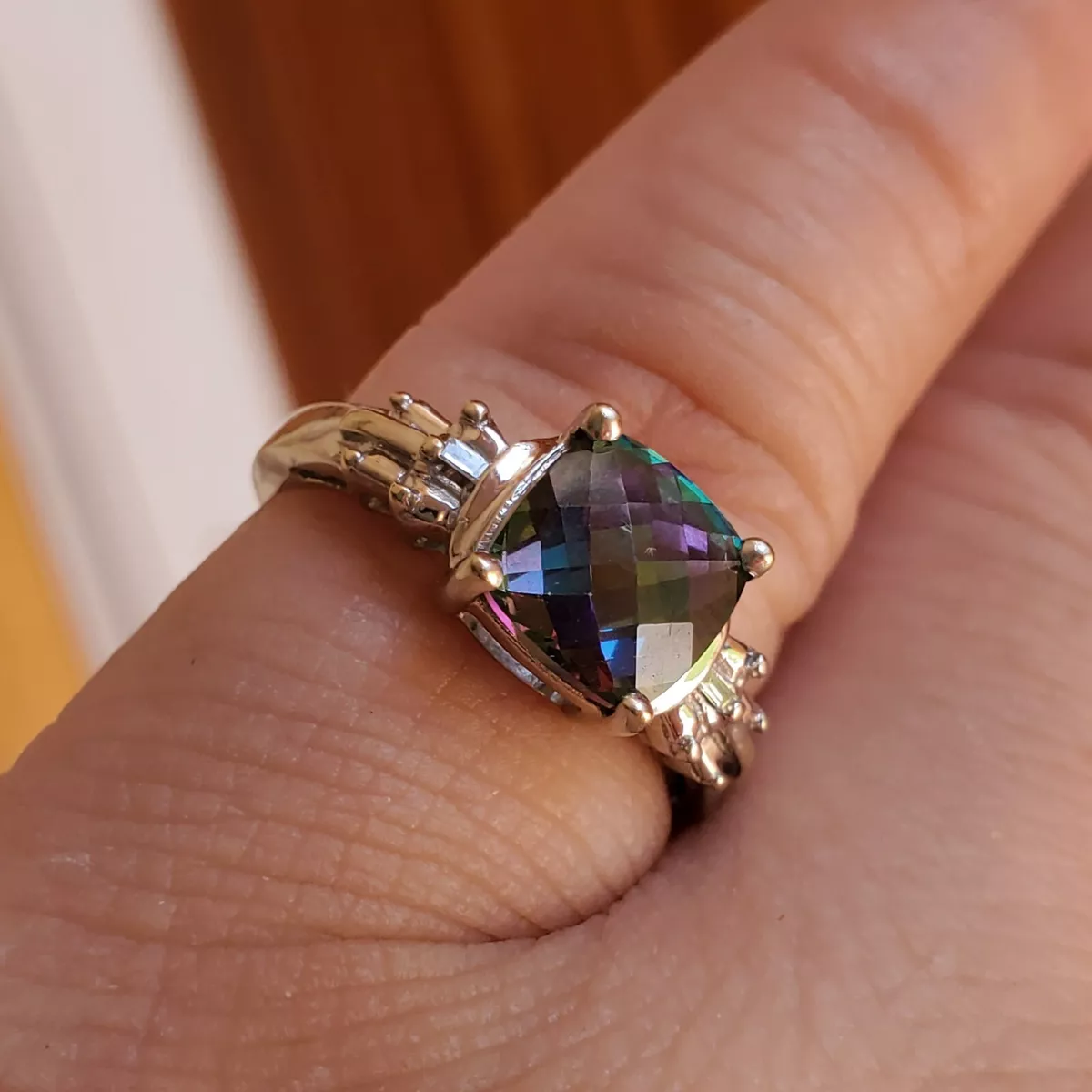 9ct White Gold Mystic Topaz Ring