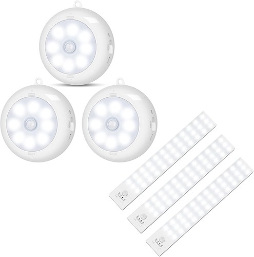 BLS 3 Pack 36 LED Closet Lights + 3 Pack Motion Sensor Light Indoor, LED Nigh...