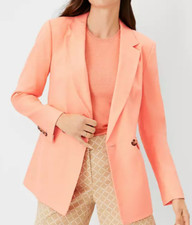 ANN TAYLOR VIVID APRICOT LINEN BLEND LONGER TAILORED DOUBLE BREASTED BLAZER 2