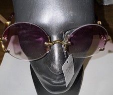 Unisex Y2K Classy Elegant Round Purple Lens SUN GLASSES Rimless Wood Frame Look