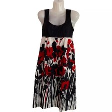 Kensie Silk Floral Sleepless Lined Midi Dress Black Red Office Cocktail Size M