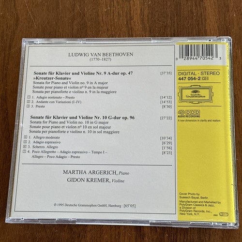 Beethoven: Violin Sonatas Nos. 9 "Kreutzer" & 10 - Kremer / Argerich (CD, 1995) - Foto 2 di 3