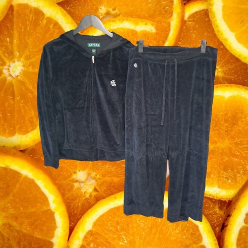 Vintage Lauren Ralph Lauren Black Velor Track Suit Size Medium