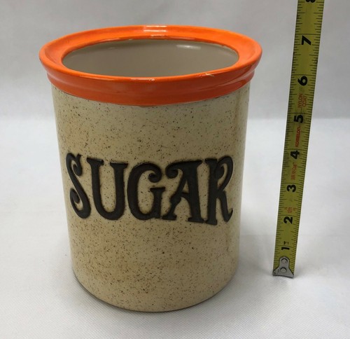 Handmade Signed Orange Brown Speckled Ceramic Canister Container Jar 80's - Picture 2 of 8