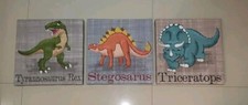 3 Dinosaur Prints on Canvas T-Rex, Triceratops,  Stegosaurus 12" X 12"