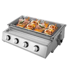 StainlessSteel Smokeless Barbecue Grill 4 Burners LPG Gas Grill Roaster Portable