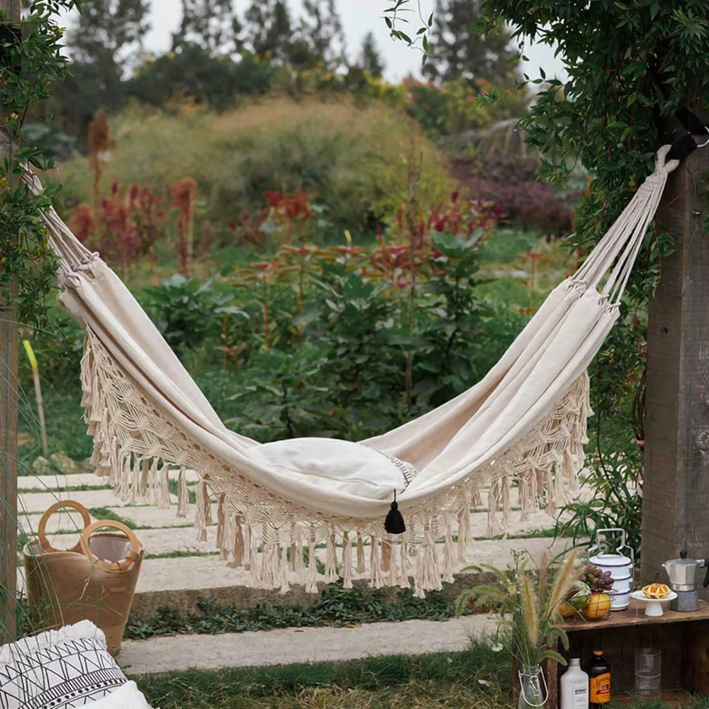 Double Boho Tassel Nest Hammock Swing Chair Outdoor Indoor Garden