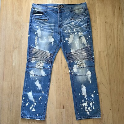 Embellish Jeans Men's 44 Moto Biker (45x33) Distressed Blue AcidBleached  Wash