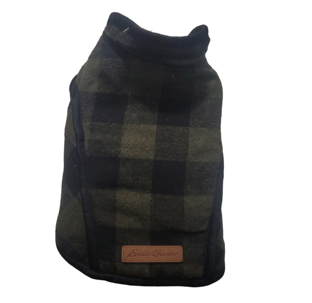 Eddie Bauer Fleece Lined Dog Coat Jacket SMALL Olive Black Buffalo Plaid