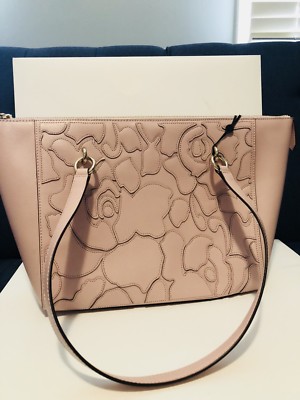 DKNY Donna Karan New York Sara Floral Leather Zip Tote Bag Handbag Rose Pink Nwt