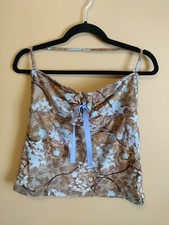 Mossimo Swimwear women's S tankini brown  blue floral halter strap unlined ties