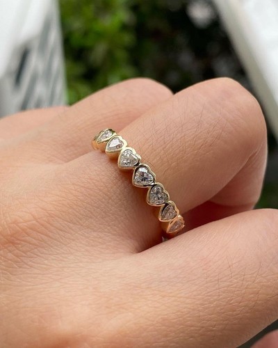 Heart Shape VVS Diamond Studded 14k Solid Gold Beautiful Handmade Ring For Women - Picture 3 of 4
