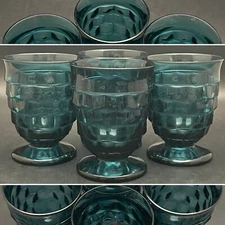 Indiana Glass Riviera Blue Whitehall 4 Piece Juice Glasses c1960s USA 4.25"t 8oz