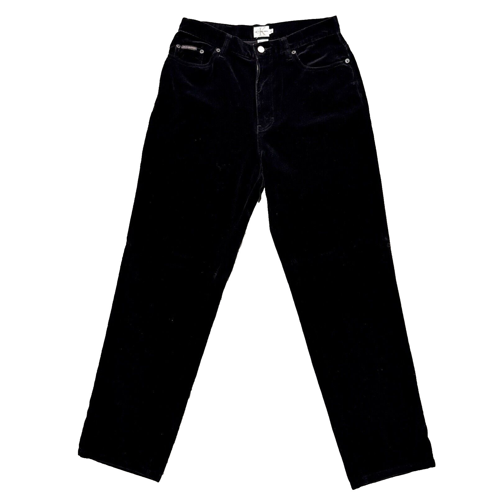 Vintage Calvin Klein Velvet Pants Women's Size 8 Black Crushed Straight Y2K 90s