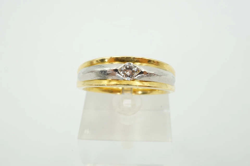 Alianza de boda de oro amarillo de 18k y platino de diamantes de 0,20 quilates para hombre talla 10 Foto 4 de 4
