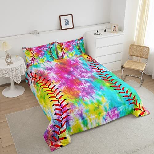 Kids Baseball Comforter Boys Girls Softball Sports Game Queen Multi 1059 - Picture 4 of 7