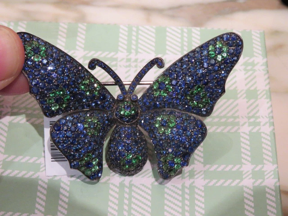 ¡¡LIQUIDACIÓN!! $5400 RARO MAGNÍFICO BROCHE GRANDE 14CT ZAFIRO Y TSAVORITA