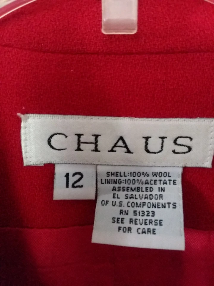 CHAUS Bernard & Josephine Chaus Diseñador Cherry Red Wool Chaqueta Blazer Foto 2 de 3