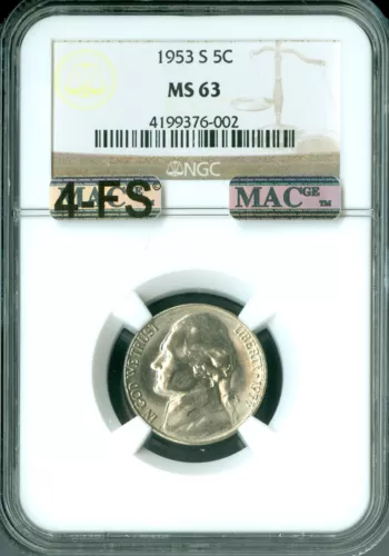 1953 S JEFFERSON NICKEL NGC MS63 MAC 4FS PQ EXTREMELY RARE $2,00.00 IN FS *