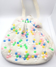Vintage 1960 Colorful Retro Multi color Beaded Tie Purse 10" 10"