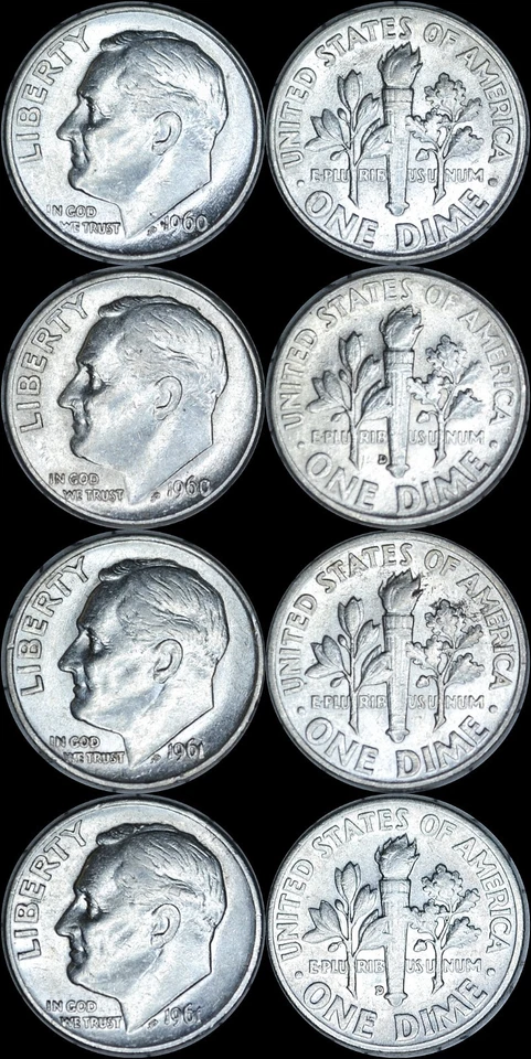10 Roosevelt Dimes 1960,61,62,63,64 P&D Sets 90% Silver VF-XF-BU 💥💥 - Image 2 of 4