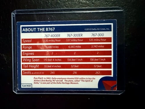 2010 Delta Trading Card #22 Boeing 767 C-10 Pristine Condition Very Rare. image 2