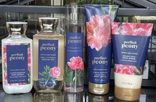 NEW - Bath & Body Works PERFECT PEONY Shower Gel -Mist - Body Scrub & Lotion Set