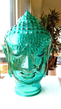 Große schwere Glas Statue - Buddha Kopf - 30 x 21 cm - 2,2 kg