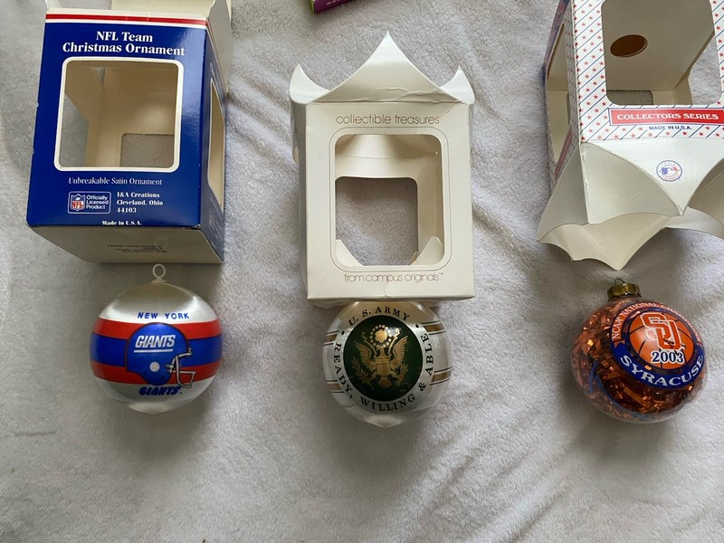 3  Christmas  Ornament Sport Collectible Army , Giants And Syracuse Used Good