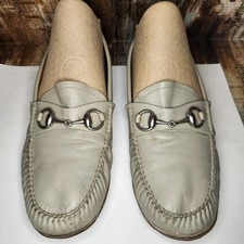 Vtg Gucci Horsebit Leather Loafers Driving Shoes Men's Sz 8.5 Gray Green W COA