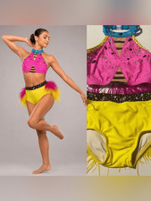 Custom solo dance costume sassy feather contemporary jazz 2 piece LC child/SA