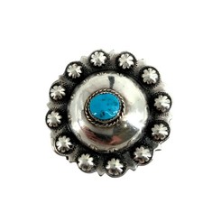 Vintage Native American Sterling Silver Stud Turquoise Stone Round Belt Buckle