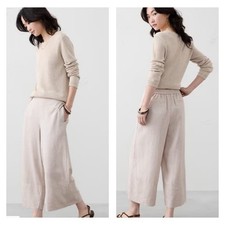 Banana Republic WIDE-LEG HIGH-RISE LINEN-BLEND CROPPED PULL-ON PANT Sz MEDIUM