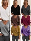 Damen Pullover Strickpullover Pulli V-Ausschnitt Hals Sweater Langarm Oberteile
