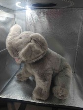 Vintage Gray Elephant Plush Stuffed Animal Soft Toy Trunk Up Standing Wildlife