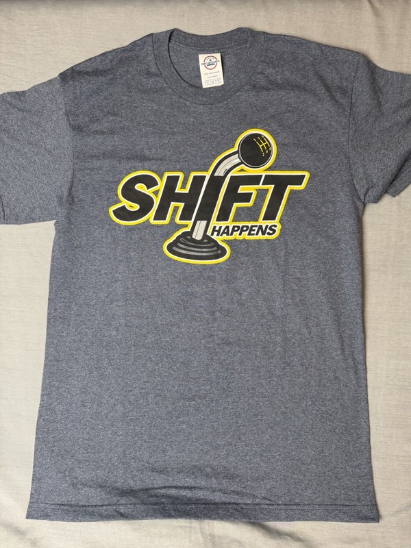 New Shift Happens T-Shirt Size Medium M, Grey, Gilden Tag. Racing