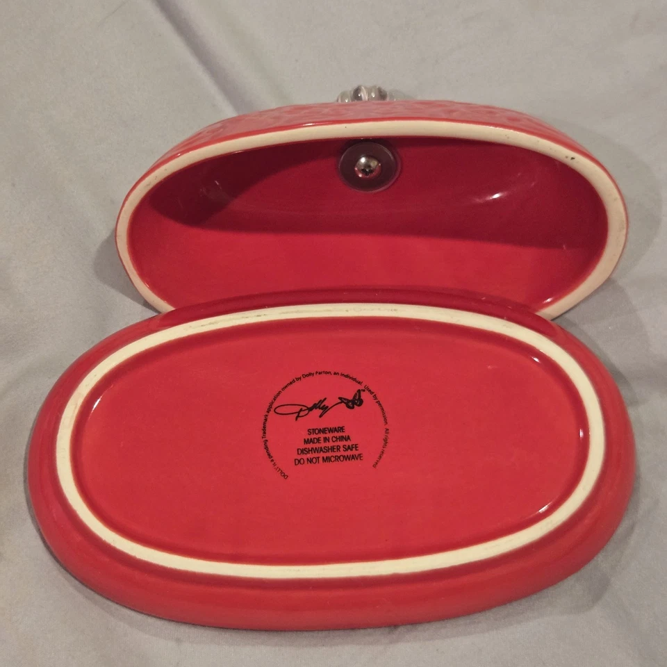 Dolly Parton Red Poppy Farmhouse Stoneware Butter Dish - Image 2 of 4