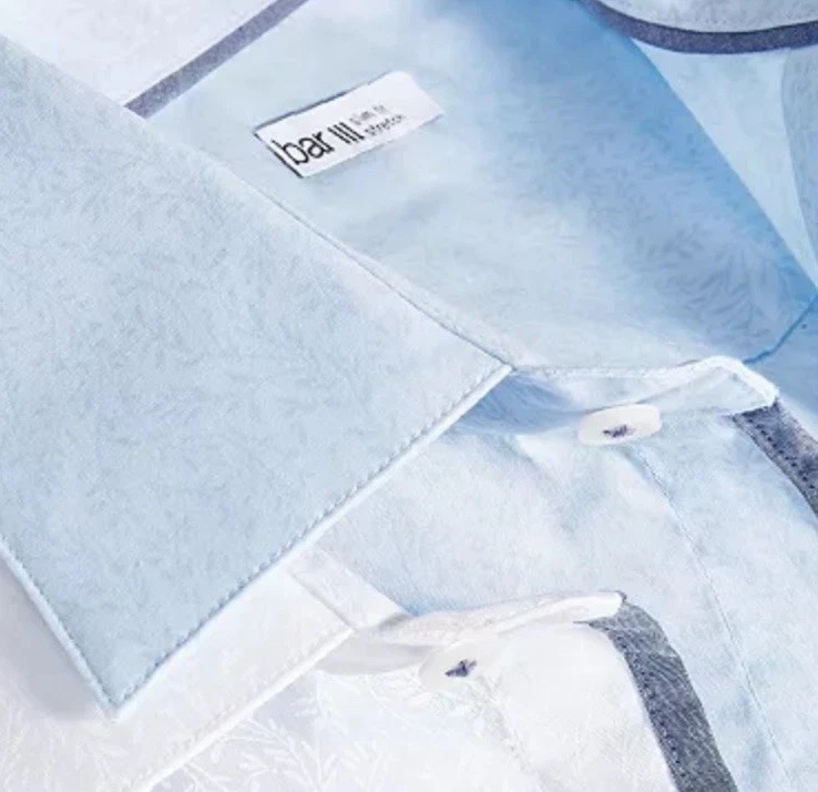 Nova Camisa Social Masculina Bar III Tamanho Pequeno Azul Céu Slim Fit Sutil Vine - Imagem 4 de 4