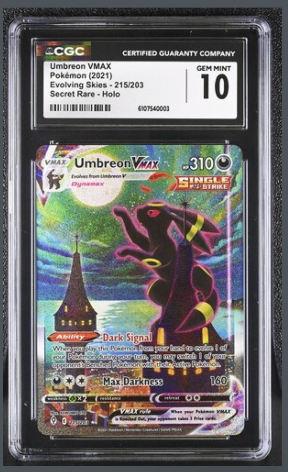 2021 Pokemon SW&SH Evolving Skies Umbreon VMAX Secret Rare CGC 10 Gem Mint #215