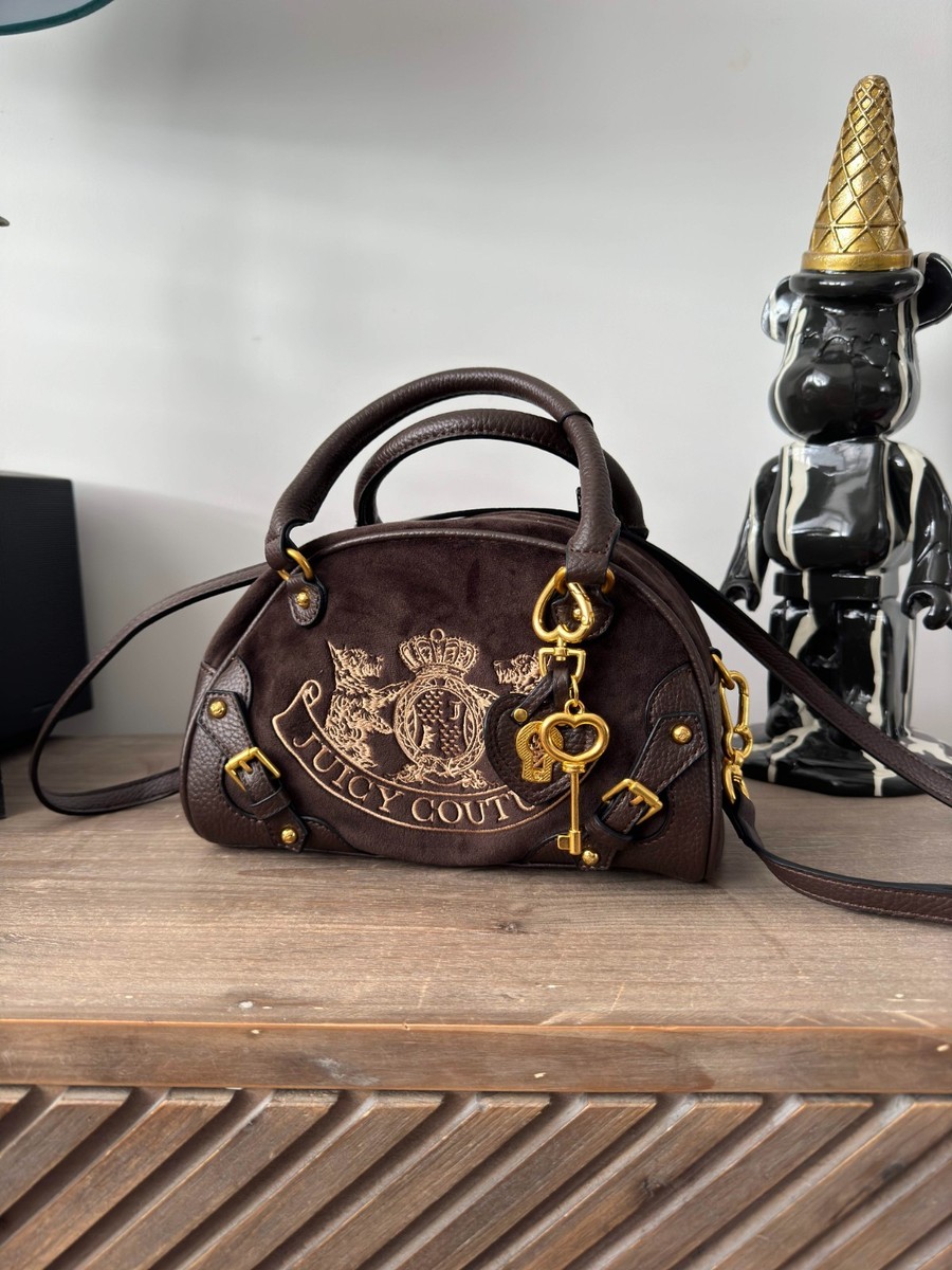 JUICY COUTURE TWIG DOGS BAG Bowling Small Brown Shoulder Heart Key
