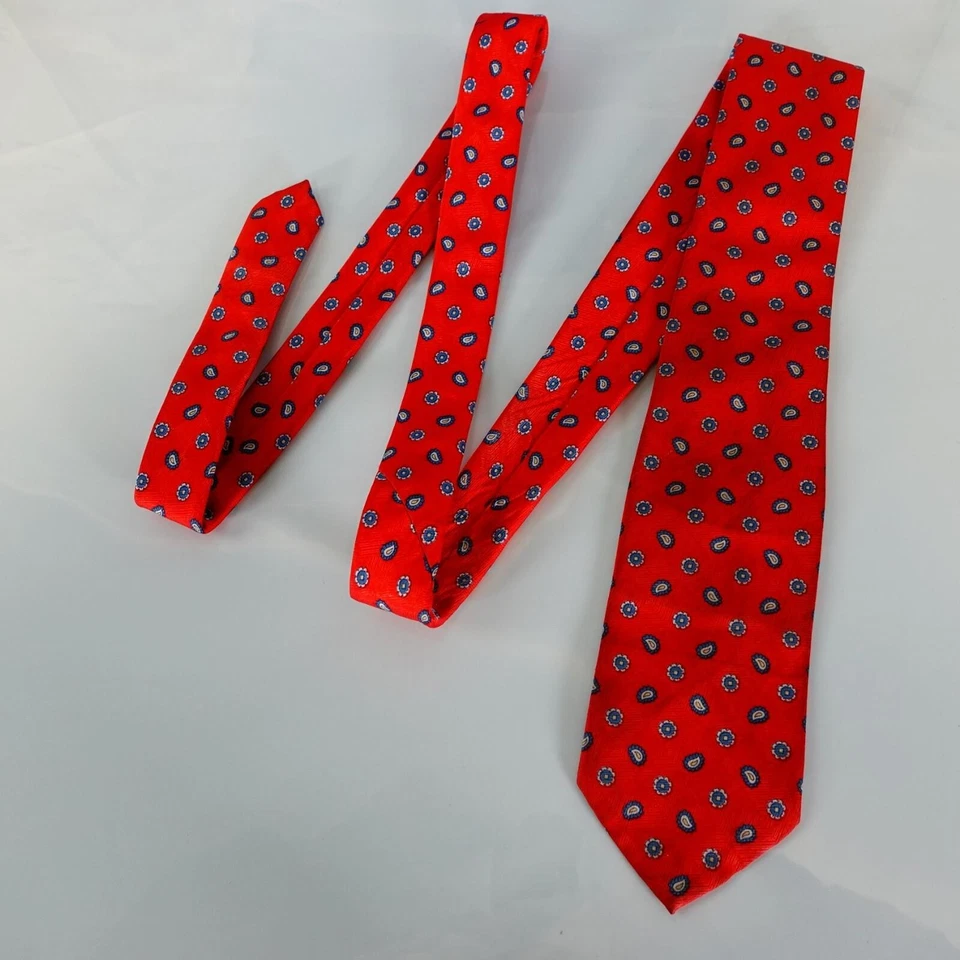 Neck Tie Mens Red Foulard Paisley Floral Silk Woven Western Boho Power WEMBLEY - Image 3 of 4