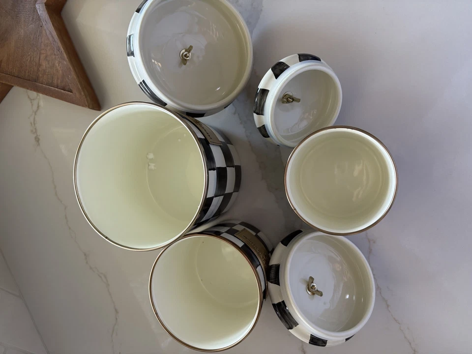 MacKenzie Childs COURTLY CHECK S/3 Enamel Canisters, Mini, Demi & Small NEW - Image 4 of 4
