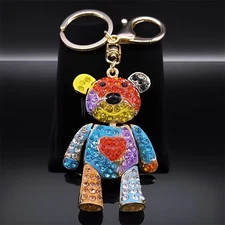 Adorable Jointed Bear Rhinestone Gold Key Chain Purse Backpack Charm Keychain