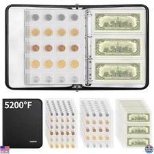 JUNDUN 5200℉ Coin Collection Book - 300 Pocket Albums & 36 Sleeve Money Binder