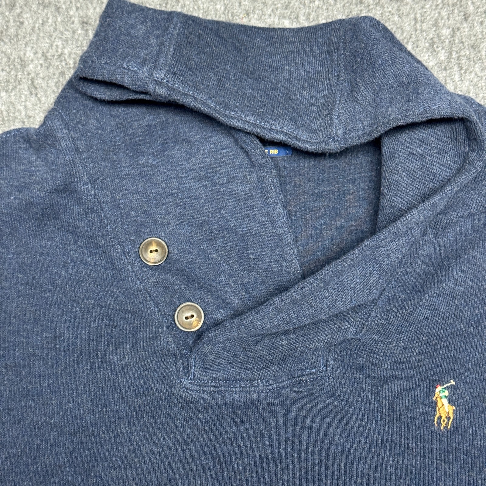 Polo Ralph Lauren Felpa Uomo Grande Blu Estate Costola Scialle Collo Carne Pony