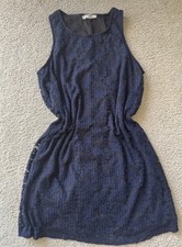 Socialite Navy Blue Sleeveless Lace Midi Rounded Neckline Classy Dress 