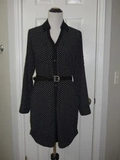 Express Portofino Shirt Dress, Black w/ White Dots Print Collar Career Work Sz S