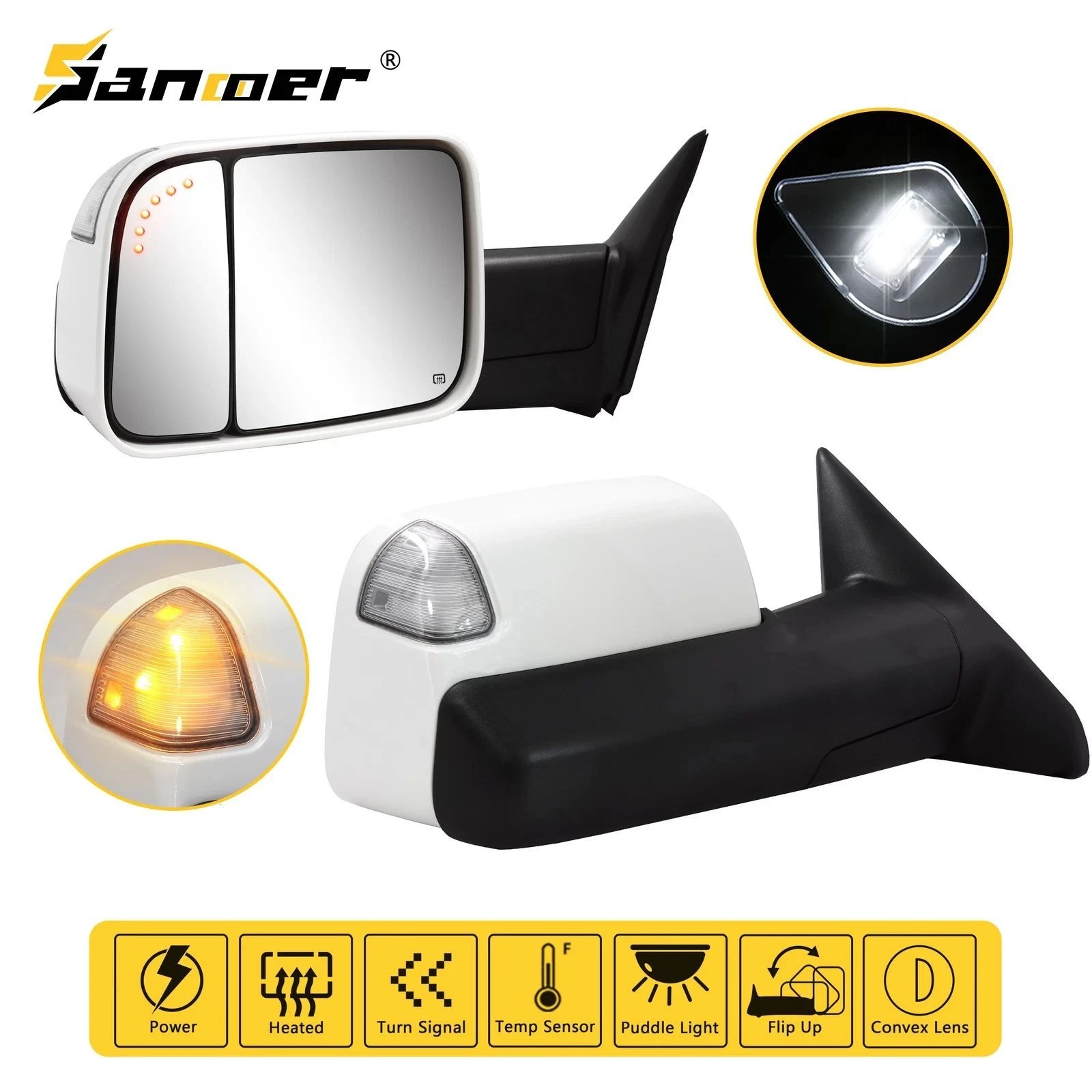 Painted White Tow Mirrors Amber Signals for 2010-2018 Dodge Ram 1500 2500 3500